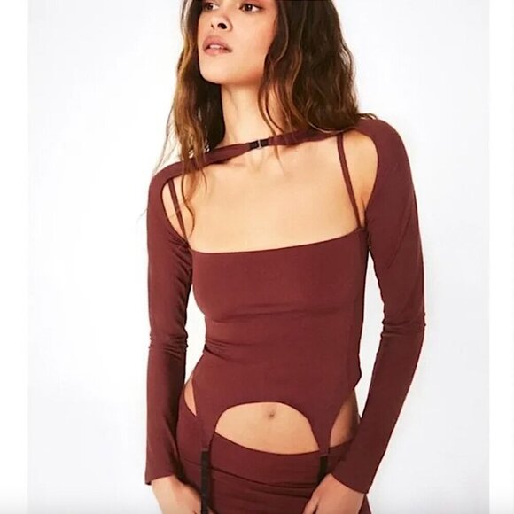 MIAOU Phoenix Strappy Top and Garters Set Cinnamon Brown Revolve NEW WITHOUT TAG - Picture 4 of 14